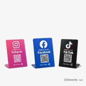 Social Trio, Instagram, Facebook and TikTok follow stands, illustrative product render